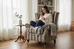 Fireside Wing Chair Gleneagles Stripe Nutmeg Fabric High Back Armchair - thumbnail 3