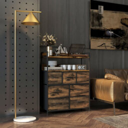 Homcom Bedroom Chest Of Drawers 7 Drawer Dresser W/ Shelves, Rustic Brown