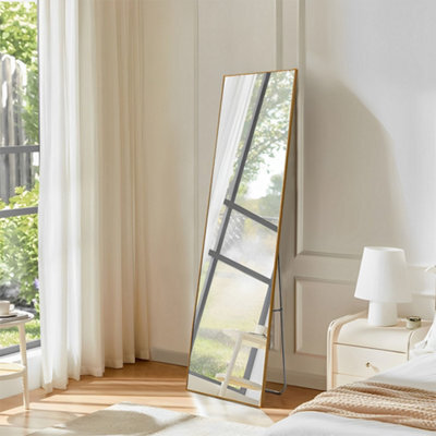 Darphe 40X150Cm Gold Aluminum Slim Frame Full Length Floor Mirror - image 1
