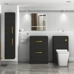 Royal Bathrooms Turin 600mm Hale Black Floor Standing Worktop Vanity Unit - 2 Drawer With Brushed Brass Handle - thumbnail 2