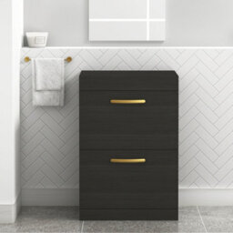 Royal Bathrooms Turin 600mm Hale Black Floor Standing Worktop Vanity Unit - 2 Drawer With Brushed Brass Handle - thumbnail 1