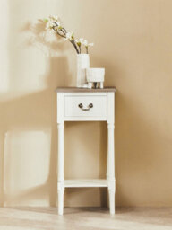 Orsina Ivory Side Table With Drawer, Slim Night Stand End Table With Bottom Shelf, Bedside Night Table For Home - thumbnail 7
