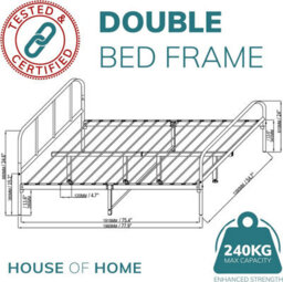 House Of Home Double Size Bed Frame Black Metal Rounded Headboard Easy Assembly Bed - thumbnail 2