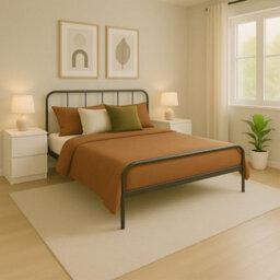 House Of Home Double Size Bed Frame Black Metal Rounded Headboard Easy Assembly Bed - thumbnail 3