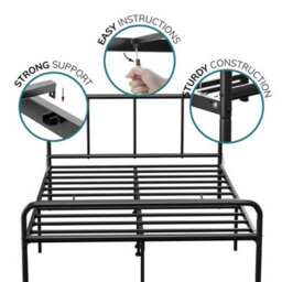 House Of Home Double Size Bed Frame Black Metal Rounded Headboard Easy Assembly Bed - thumbnail 9