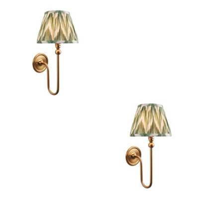 Loops Stylish 2 Pack Dimmable Wall Lights With Brass Finish And Cotswold Green Shades - image 1