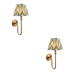 Loops Stylish 2 Pack Dimmable Wall Lights With Brass Finish And Cotswold Green Shades
