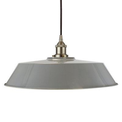 French Grey Large Chancery Painted Dome Pendant Light With Brushed Chrome Lamp Holder And Black Round Cable - Se Home - image 1