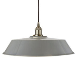 French Grey Large Chancery Painted Dome Pendant Light With Brushed Chrome Lamp Holder And Black Round Cable - Se Home
