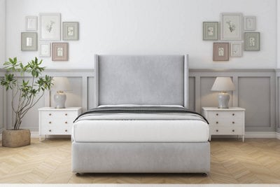 "Sloomy Stratford Silver Naples Divan Bed Set 2 Drawers Foot-End With 54"" Wingback & 12"" Footboard 4'6 Double" - image 1