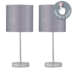 First Choice Lighting Set Of 2 Chrome Touch Operated Table Lamp With Silver Glitter Shades - thumbnail 1