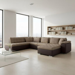 Niko Bis Fold Out U Shape Corner Sofa Chipboard Frame With Storage Bed 350X205X76 Cm Beige And Brown Right - thumbnail 1
