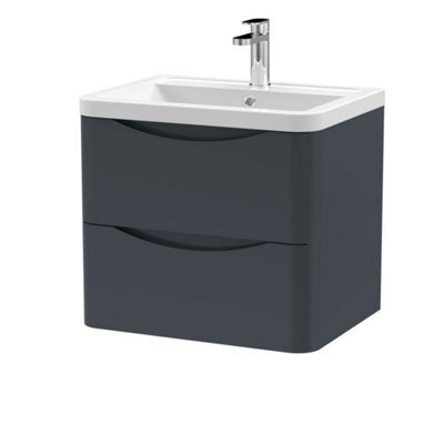 Dezine Thames 600mm 2 Drawer Satin Anthracite Wall Hung Vanity Unit - image 1