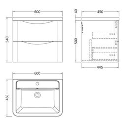 Dezine Thames 600mm 2 Drawer Satin Anthracite Wall Hung Vanity Unit - thumbnail 2