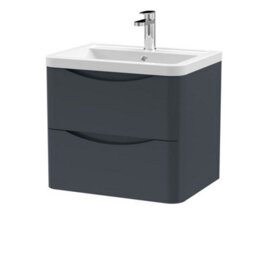 Dezine Thames 600mm 2 Drawer Satin Anthracite Wall Hung Vanity Unit