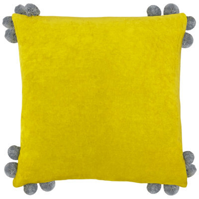 Furn. Hoola Pom-Pom Velvet Feather Filled Cushion - image 1