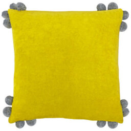 Furn. Hoola Pom-Pom Velvet Feather Filled Cushion - thumbnail 1