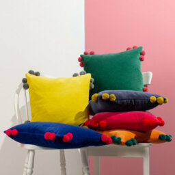 Furn. Hoola Pom-Pom Velvet Feather Filled Cushion - thumbnail 3