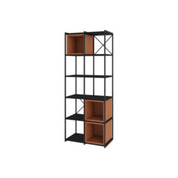 Decortie Modern Vale Midi Bookcase Display Unit 5-Tier Metal Frame 3 Adjustable Shelf 18mm Engineered Wood (Black Wood, Cinnamon) - thumbnail 2