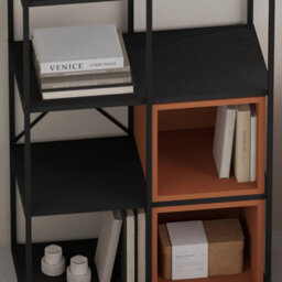 Decortie Modern Vale Midi Bookcase Display Unit 5-Tier Metal Frame 3 Adjustable Shelf 18mm Engineered Wood (Black Wood, Cinnamon) - thumbnail 5