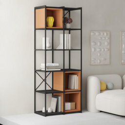 Decortie Modern Vale Midi Bookcase Display Unit 5-Tier Metal Frame 3 Adjustable Shelf 18mm Engineered Wood (Black Wood, Cinnamon) - thumbnail 6