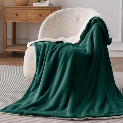 Bedlooms Emerald Sherpa Throw Blanket, Reversible & Lightweight Bed & Sofa Blanket, Single 130X150Cm - image 1