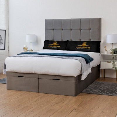 UKBEDFURNITURE Florence Plush Grey End Opening Divan Ottoman Bed With 54 Inch Headboard & 10 Inch Orthopaedic Mattress - image 1