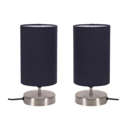 Valuelights Francis Pair Of Brushed Chrome Touch Table Lamps With Navy Shade