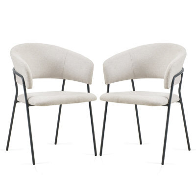 Sonara Modern Set Of 2 Dining Chairs With Ergonomic Armrests, Linen Upholstery And Powder-Coated Steel Frame - image 1