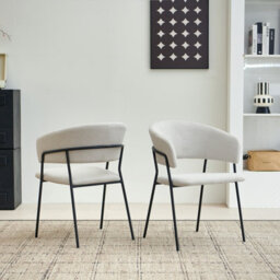 Sonara Modern Set Of 2 Dining Chairs With Ergonomic Armrests, Linen Upholstery And Powder-Coated Steel Frame - thumbnail 2