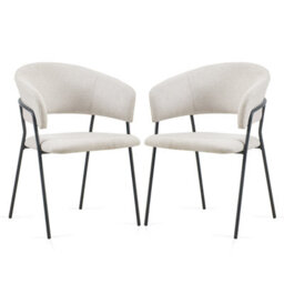 Sonara Modern Set Of 2 Dining Chairs With Ergonomic Armrests, Linen Upholstery And Powder-Coated Steel Frame - thumbnail 1