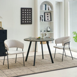 Sonara Modern Set Of 2 Dining Chairs With Ergonomic Armrests, Linen Upholstery And Powder-Coated Steel Frame - thumbnail 3