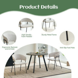 Sonara Modern Set Of 2 Dining Chairs With Ergonomic Armrests, Linen Upholstery And Powder-Coated Steel Frame - thumbnail 5