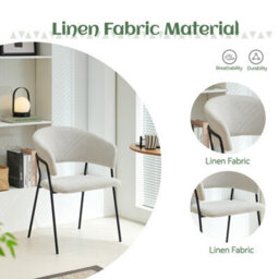 Sonara Modern Set Of 2 Dining Chairs With Ergonomic Armrests, Linen Upholstery And Powder-Coated Steel Frame - thumbnail 4