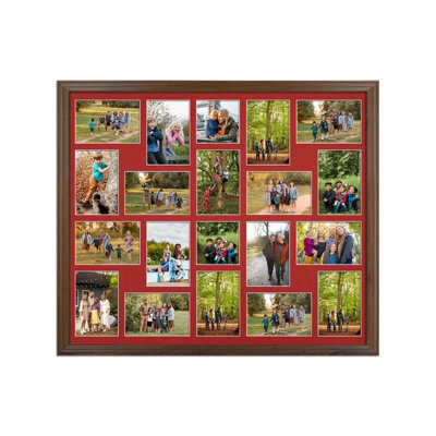 AK Frames 80X70Cm Walnut Classic Multi Photo Frame With Crimson Mount - Holds 20 Apertures (18X) 6X4, (2X) 4X4 Photos - image 1
