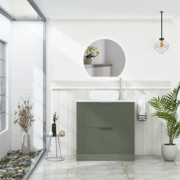Royal Bathrooms Evora 800mm Sage Green Fluted Floor Standing Countertop Vanity Unit 2 Drawer With Milan Basin - thumbnail 2