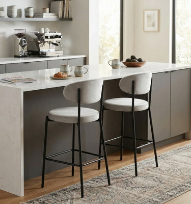 Aspect Furniture Set Of 2 Charlotte Kitchen Stools W Curved Back & Footrest,cream Velvet - image 1