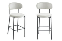 Aspect Furniture Set Of 2 Charlotte Kitchen Stools W Curved Back & Footrest,cream Velvet - thumbnail 3