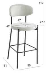 Aspect Furniture Set Of 2 Charlotte Kitchen Stools W Curved Back & Footrest,cream Velvet - thumbnail 9