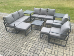 Fimous Aluminium Outdoor Garden Furniture Set Patio Lounge Sofa With Coffee Table 2 Side Tables 2 Armchairs 3 Footstools - thumbnail 2
