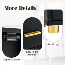 Gainoom 180 Cm Tall Bathroom Cabinet Black Narrow Storage Organizer W/ 3 Doors - thumbnail 9