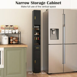 Gainoom 180 Cm Tall Bathroom Cabinet Black Narrow Storage Organizer W/ 3 Doors - thumbnail 8