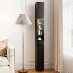 Gainoom 180 Cm Tall Bathroom Cabinet Black Narrow Storage Organizer W/ 3 Doors - thumbnail 4