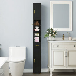 Gainoom 180 Cm Tall Bathroom Cabinet Black Narrow Storage Organizer W/ 3 Doors - thumbnail 3