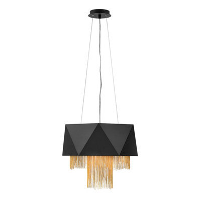 Stylish 6 Bulb Satin Black And Gold Ceiling Pendant Light With E27 Led Fitting