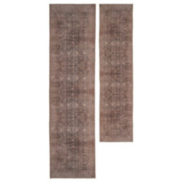 Loomed Traditional Design Cotton Chenille Rug Beige Brown Machine Washable 60Cm X 240Cm - thumbnail 2