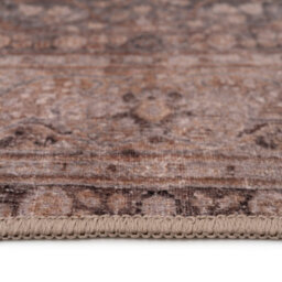 Loomed Traditional Design Cotton Chenille Rug Beige Brown Machine Washable 60Cm X 240Cm - thumbnail 3