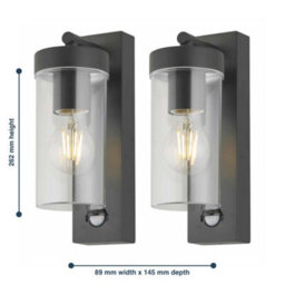 First Choice Lighting Set Of 2 Hadron - Black Outdoor Motion Sensor Ip44 Security Wall Light - thumbnail 7