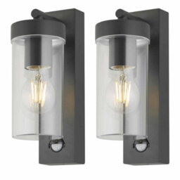 First Choice Lighting Set Of 2 Hadron - Black Outdoor Motion Sensor Ip44 Security Wall Light - thumbnail 1