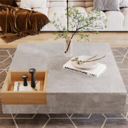 Abrihome Coffee Table, Living Room Table, Side Table With Removable Storage Box, Concrete Gray And Wood Color - thumbnail 7